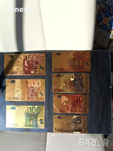 Евро банкноти, златисти , двустранни плакети в рамка с размер 45 / 30 см., снимка 3 - Нумизматика и бонистика - 52800775