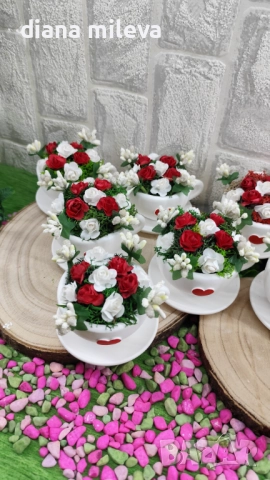 Сладурски чашки с нежни цветлета в бяло и червено!, снимка 11 - Декорация за дома - 51925312
