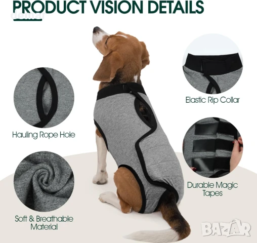 Костюм за възстановяване от хирургия за кучета Kuoser, женски и мъжки, сив M, снимка 3 - За кучета - 50766315