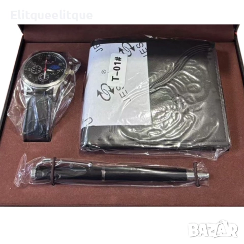Луксозен подарък за всеки мъж – Часовник, портфейл и химикалка, снимка 3 - Бижутерийни комплекти - 52333650