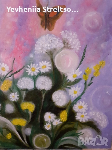 Оригинальная картина маслом ВАЛЬС ВЛЮБЛЕННЫХ МОТЫЛЬКОВ. , снимка 2 - Картини - 52851576