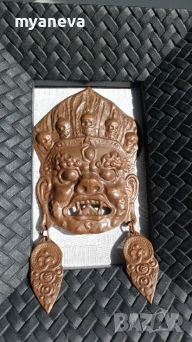 Тибетска , медна маска, амулет на митологично , защитно божество . , снимка 2 - Картини - 53527626