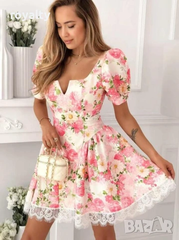 Нова Розова Дамска Рокля с Цветя 
