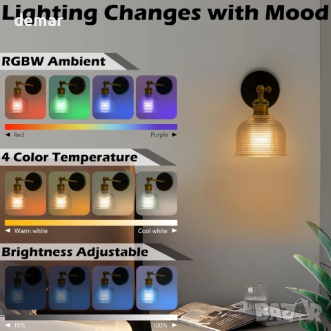 Комплект от 2 стенни лампи FTL, зареждащи се крушки и дистанционно, снимка 4 - Лед осветление - 51888174