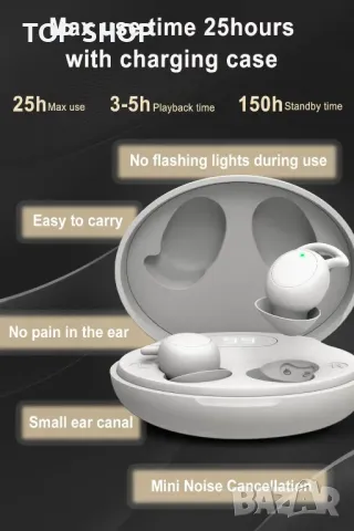 Wnqou Sleep Earbuds Шумопотискащи мини слушалки за поставяне в ушите за сън, бежово; бяло, снимка 7 - Bluetooth слушалки - 49335563