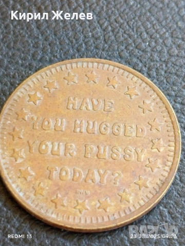 Жетон токен HAVE YOU HUGGED OUR PUSSY TODAY за КОЛЕКЦИЯ ДЕКОРАЦИЯ 39738, снимка 2 - Колекции - 51461156