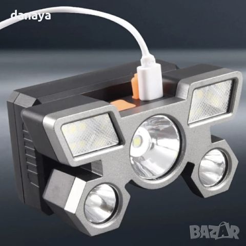 4904 Челник за глава Head Lamp XHP 5 Led с акумулаторна батерия, снимка 2 - Къмпинг осветление - 46319540