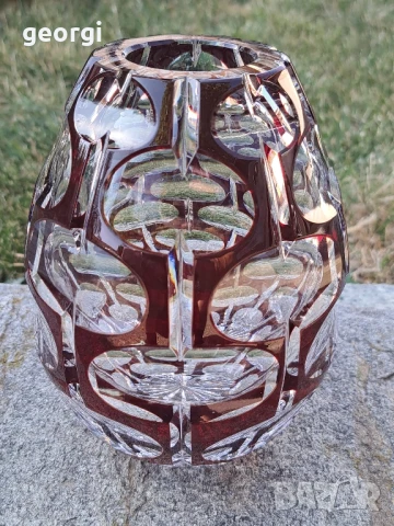 кристална ваза двуцветен рубинен кристал , снимка 2 - Вази - 51385975