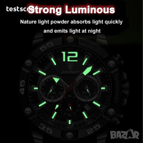 Спортен мъжки часовник (хронограф) – нов POEDAGAR Quartz Watch за мъже стилен червена верижка, снимка 7 - Мъжки - 53868411