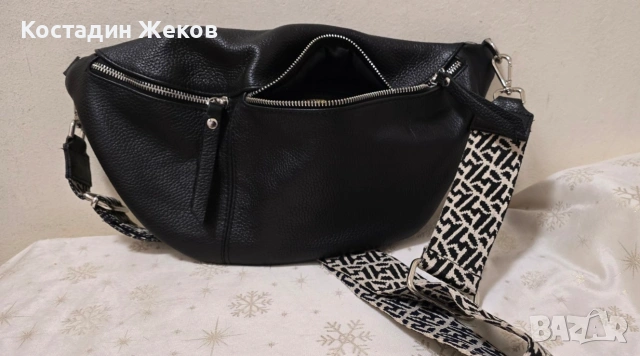 Дамска оригинална италианска чанта от естествена кожа тип „банан“ ., снимка 17 - Чанти - 53827591