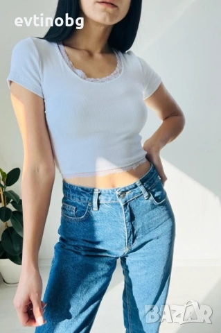 Къса дамска секси тениска с дантела на ръкавите / Цвят: бял, черен / Размер: С, М, Л, снимка 5 - Тениски - 54126258