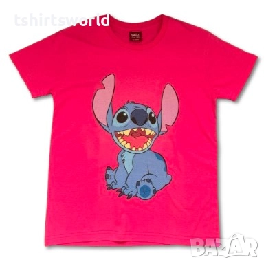 Нова детска тениска с дигитален печат Стич (Stitch) в цвят циклама, снимка 4 - Детски тениски и потници - 51722316