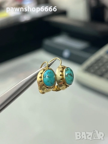 Винтидж златни обеци 14 карата с естествен тюркоаз 