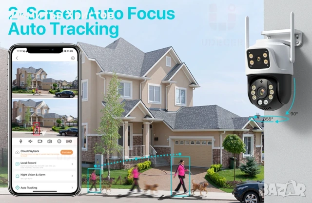 Двойна охранителна камера 2x4MP. Нощно виждане, интернет, снимка 9 - IP камери - 53503098