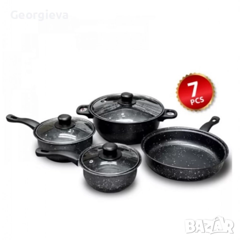 Комплект качествени тенджери от 7 части с незалепващо мраморно покритие. 