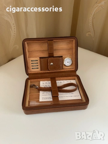 Преносим хумидор за 6 пури – естествена кожа, кедър, хигрометър, снимка 4 - Табакери - 53887402