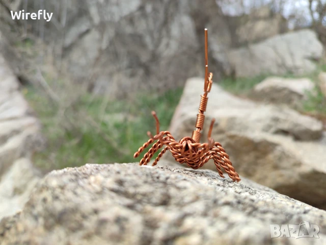 Скорпион от тел медна пластика ръчна изработка фигурка, снимка 8 - Декорация за дома - 51409104