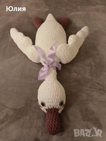 Плетена играчка, голяма плюшена гъска, ръчна изработка, снимка 6 - Плюшени играчки - 53859969