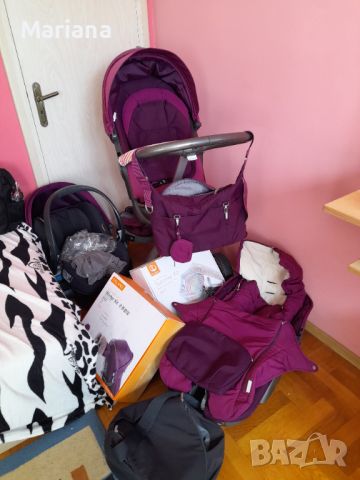 Пълен комплект количка с шаси Stokke Xplory V4 3 в 1 в лилав цвят Purple , снимка 5 - Детски колички - 46434457