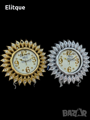 Часовник с кръгла рамка от камъни, които наподобяват слънчеви лъчи 35см