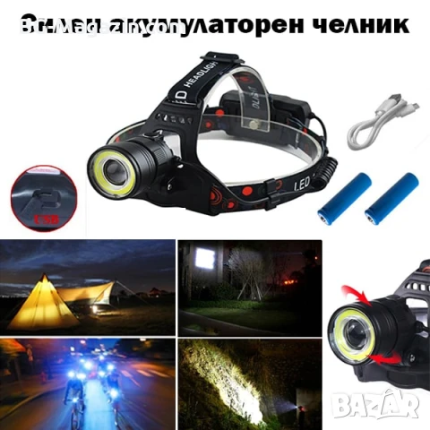 Професионален мощен фенер челник за глава презареждащ се USB батерии 18650 регулиране на светлината