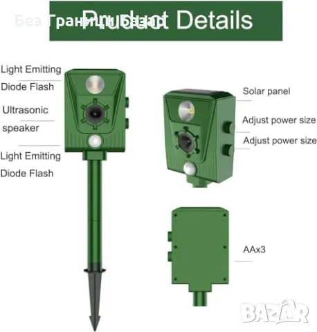 Нов Външен ултразвуков прогонвач на животни, водоустойчив, соларен репелент, снимка 2 - Други стоки за дома - 46828973