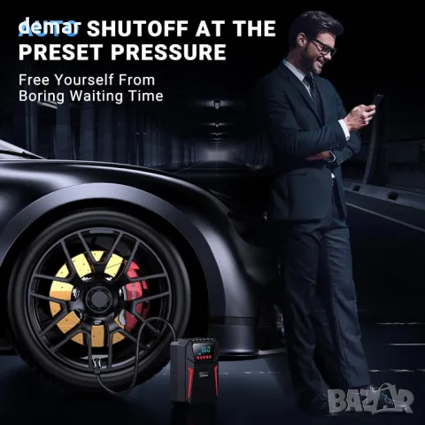 Ipflin преносима помпа за гуми 12V DC, предварително зададено налягане и автоматично изключване, снимка 4 - Аксесоари и консумативи - 49869794