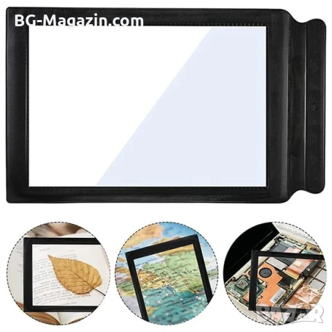 Увеличителна голяма ръчна лупа A4 за цяла страница правоъгълна за четене на книги вестници 5Х, снимка 4 - Други инструменти - 50920208