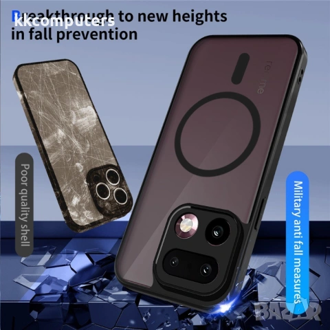 Магнитен Матов Калъф за Realme 16 Pro 5G - PC+TPU, 1.5mm защита, Airbag, Черен, снимка 5 - Калъфи, кейсове - 54148712