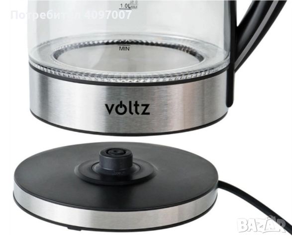 Светеща електрическа кана Voltz V51230E, 2200W, 1.7 литра, стъкло, безжична, 2 ГОДИНИ ГАРАНЦИЯ, снимка 7 - Кани - 46382492