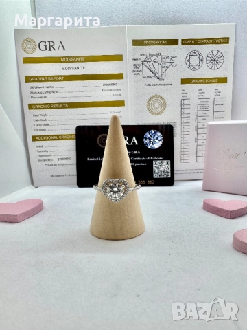 Сребърен пръстен с мойсанит (диамант) 1 карат, снимка 7 - Пръстени - 51949669