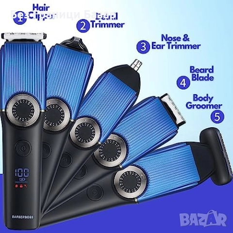 Нов BarberBoss Мъжки Тример 6 в 1 Брада, Коса, Нос, Тяло, LED, USB-C, снимка 3 - Машинки за подстригване - 51577767