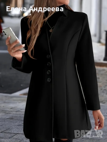 Елегантно дамско  макси палто в черен цвят, снимка 2 - Палта, манта - 53678547