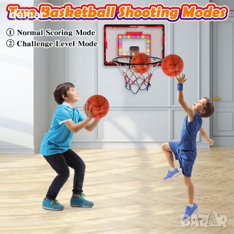 BananMelonBM Баскетболен кош за закрито, с LED светлина/табло, врата, за деца 5+ г., снимка 2 - Образователни игри - 46448319