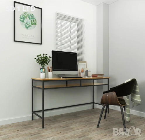 Офис бюро c дървен плот Loft24 21209966 метална рамка офис бюро работна маса