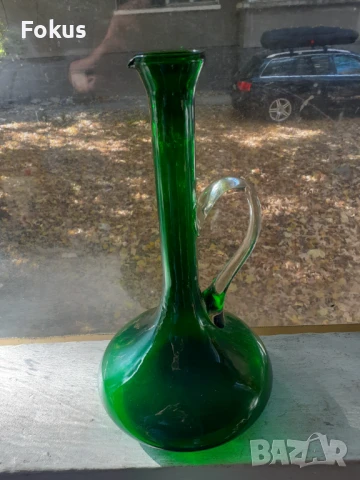 Невероятна голяма зелена кана гарафа декантер, снимка 8 - Антикварни и старинни предмети - 51169425