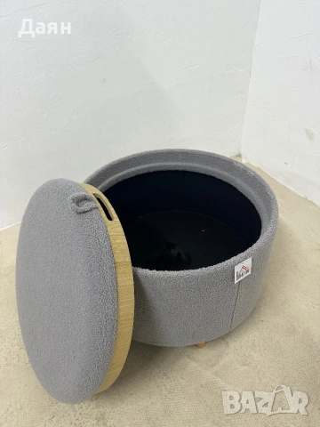 Тапицирана табуретка HOMCOM, плюшено полар, скрито място за съхранение, обръщаем капак, снимка 4 - Столове - 53247662