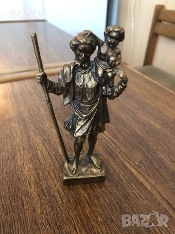  Бронзова фигура Статуя Свети Христофор, снимка 1 - Колекции - 45792636