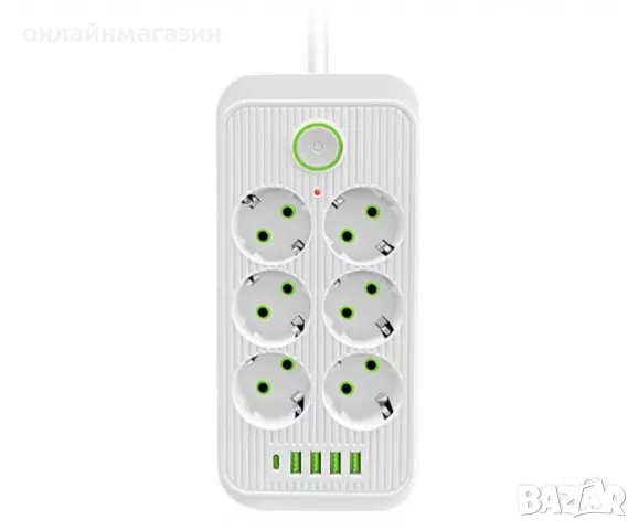 Разклонител 220V с 6 гнезда, 4 USB порта + 2xType C, Digital One SP00985, Бял, 1.5 м, 2500W, с ключ, снимка 1 - Друга електроника - 49594794