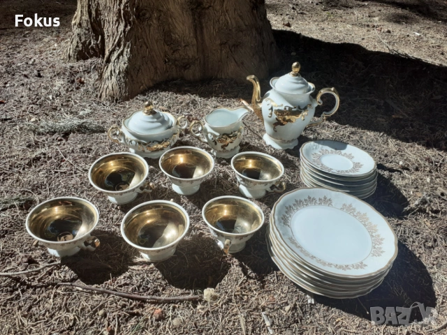 Порцелан сервиз за кафе или чай 21 части позлата Уникален