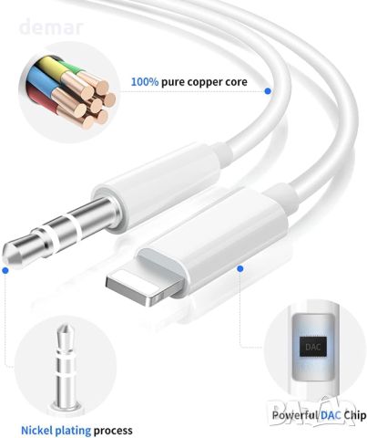 iSkey Aux кабел за iPhone, Lightning към 3.5mm Aux, 1 метър, снимка 3 - Аксесоари за Apple - 46364898