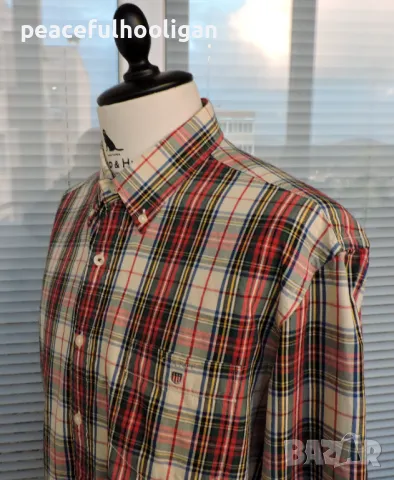 Gant Campus Twill Mens Multicolour Long Sleeve Plaid Check Casual Shirt  - мъжка риза размер  XL, снимка 3 - Ризи - 47643909