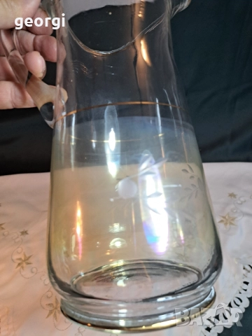 българска гравирана стъклена кана с позлата 28/2, снимка 3 - Аксесоари за кухня - 51842418