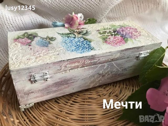 Декорирана кутия с хортензии!, снимка 3 - Декорация за дома - 46589483