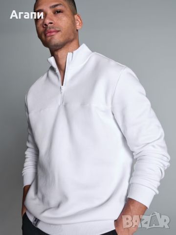 Мъжка ватирана бяла блуза с цип Размер М нова