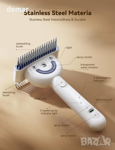 Четка за кучета FEELNEEDY за груминг, двустранна, акумулаторна, IPX6, снимка 9 - За кучета - 52432438