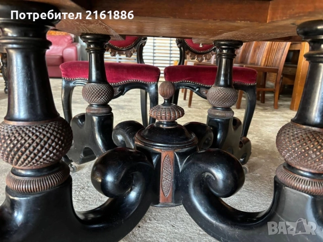 Антикварна маса със шест стола с красива дърворезба , снимка 5 - Антикварни и старинни предмети - 51444397