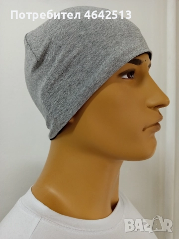 двулицева тънка памучна шапка две лица рае и сиво, снимка 4 - Шапки - 52302242