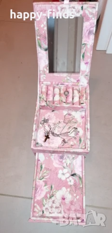 Елегантна кутия за бижута с огледало, флорален мотив, снимка 1