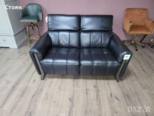 Черен кожен диван двойка с подвижни облегалки, снимка 3 - Дивани и мека мебел - 45904132